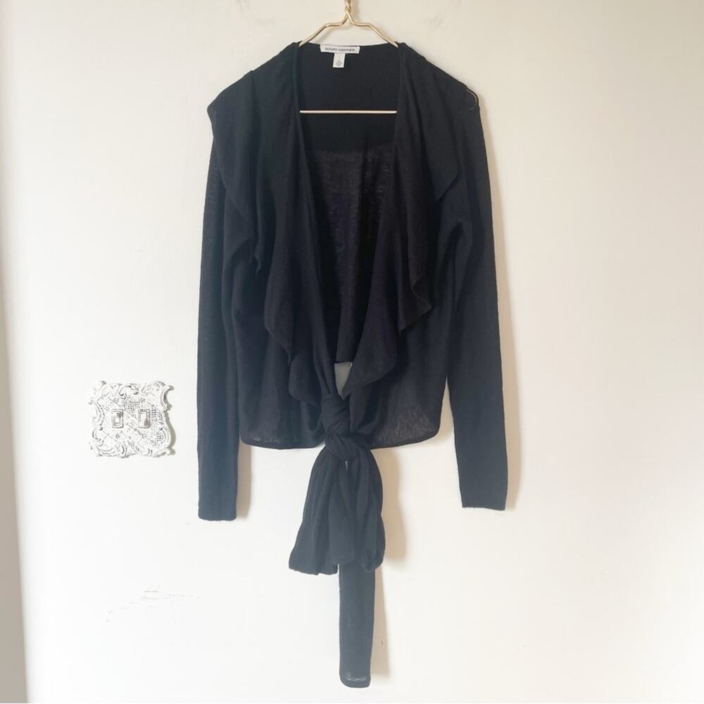 Autumn Cashmere Black Waterfall Shawl Collar Wrap Cashmere Sweater L